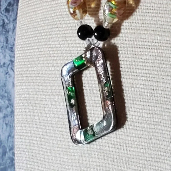 Lampwork Glass Black Amber Clear Geometric Pendant Handcrafted Necklace - Picture 9 of 12